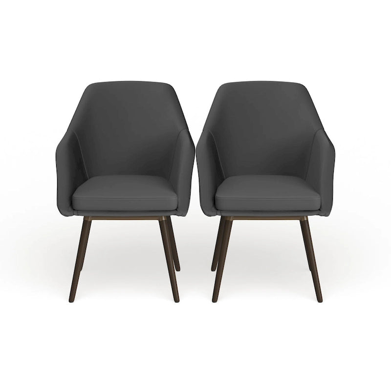 Carson Carrington Akrehamn 2-piece Grey Faux Leather Arm Chair Set with Beech Legs