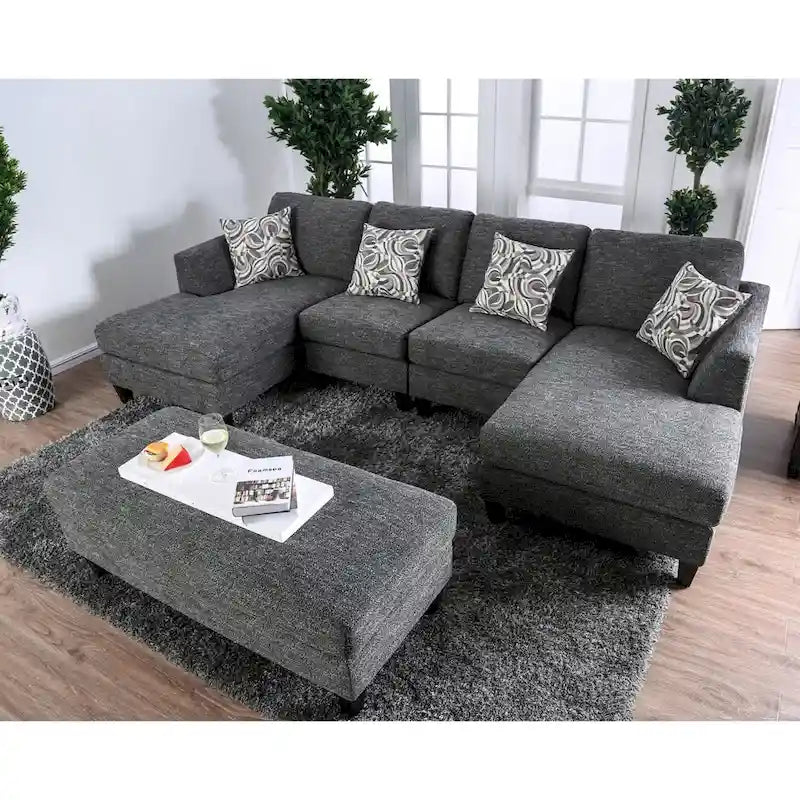 Divano componibile a 4 pezzi in tessuto grigio Lauf Modern di Furniture of America