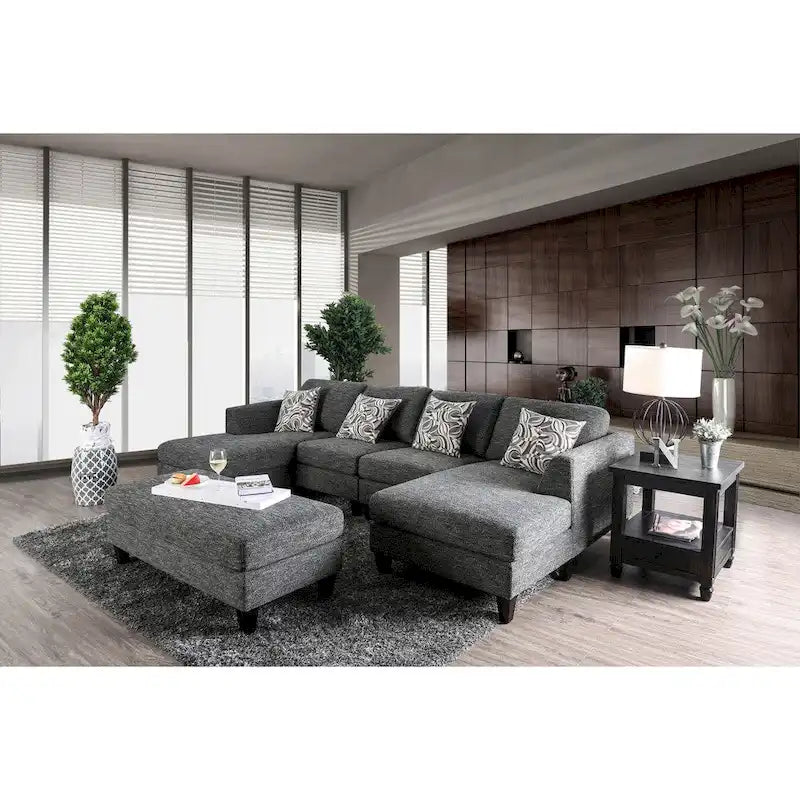 Divano componibile a 4 pezzi in tessuto grigio Lauf Modern di Furniture of America