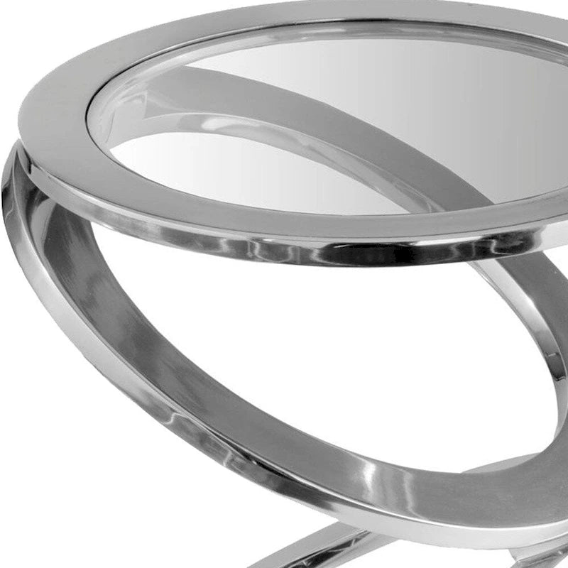 HomeRoots 17 Silver And Clear Glass and Aluminum Round Abstract End Table
