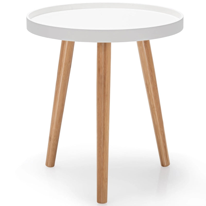 Round Side Table End Table with Wooden Tray Sturdy Sofa Beside Table