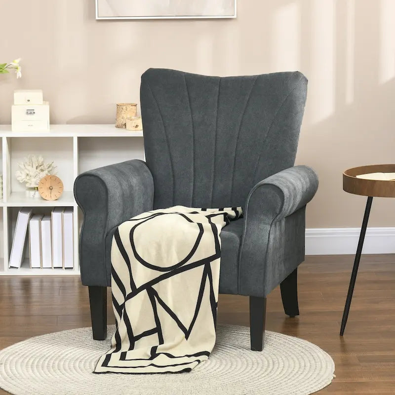 Poltrona HOMCOM in Tessuto, Poltroncina Moderna di Metà Secolo con Gambe in Legno, Morbida e Imbottita, Braccioli Arrotondati