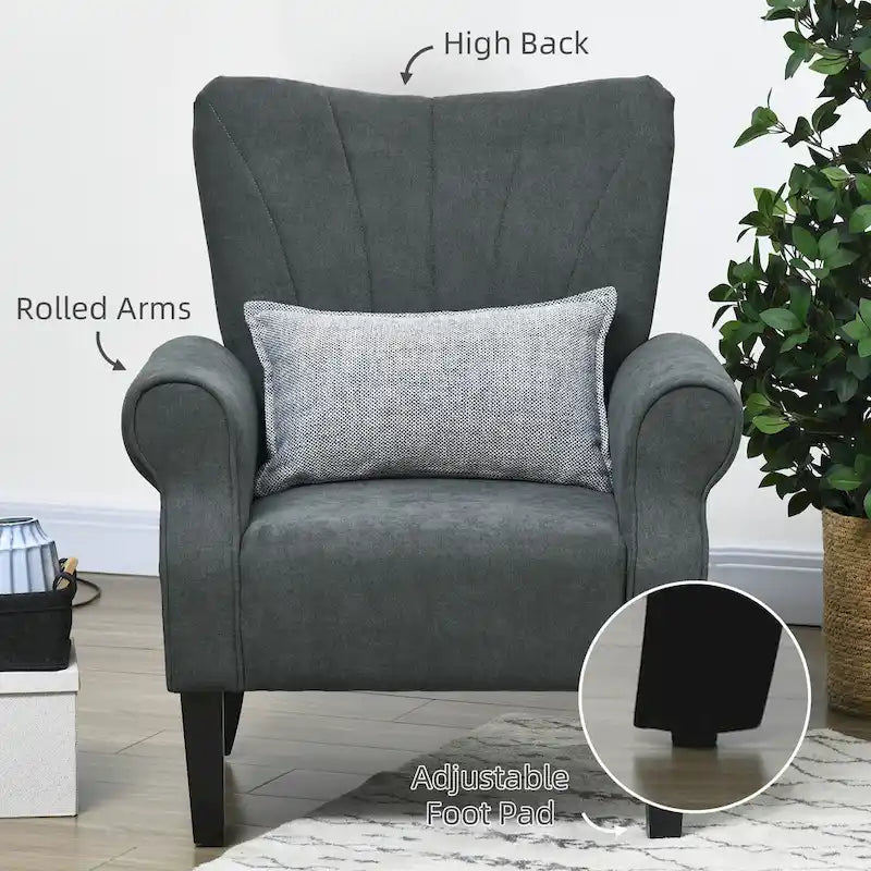 Poltrona HOMCOM in Tessuto, Poltroncina Moderna di Metà Secolo con Gambe in Legno, Morbida e Imbottita, Braccioli Arrotondati