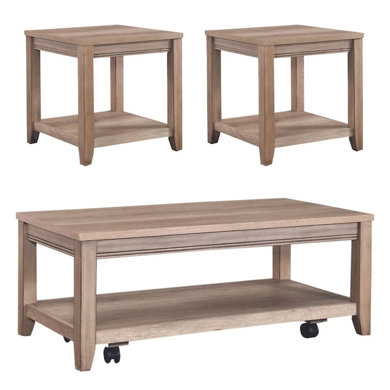 Sun Valley Sandstone Brown Living Room Table Set 3 Piece with Coffee Table, Side Tables