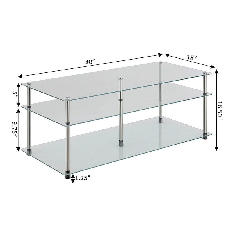 Convenience Concepts Designs2Go Classic Glass 3 Tier Coffee Table