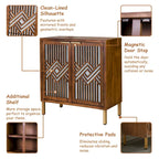 COZAYH Mirror Fronts Rustic Farmhouse Accent Cabinet with Geometric Overlays