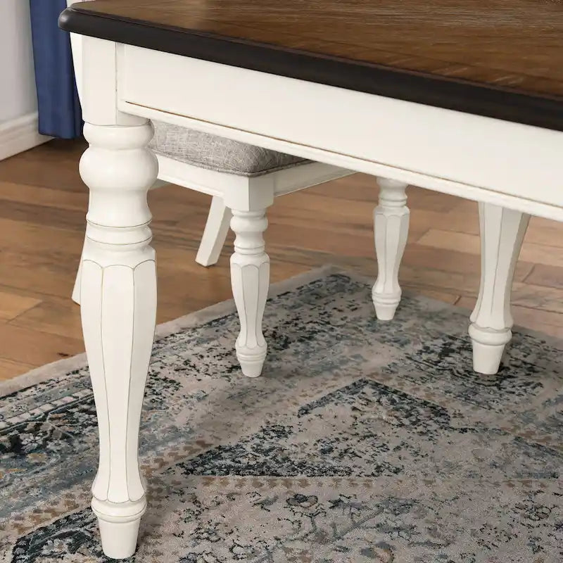 Roundhill Furniture Belleza French Country 7-Piece Dining Set in Antique White and Weathered Oak Finish