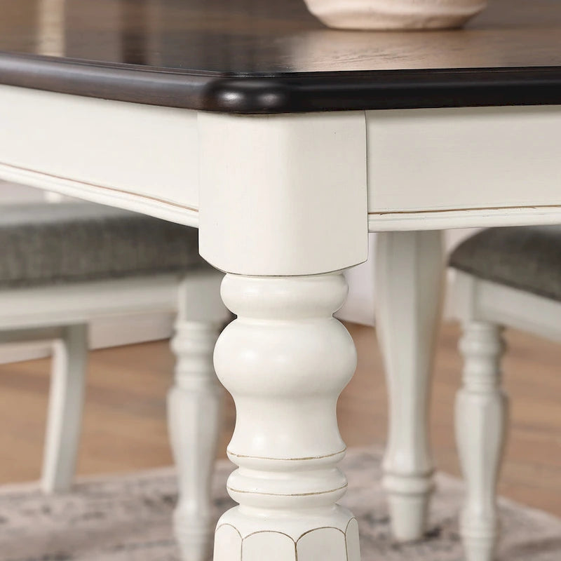 Roundhill Furniture Belleza French Country 7-Piece Dining Set in Antique White and Weathered Oak Finish