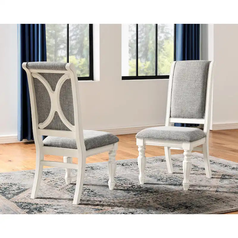 Roundhill Furniture Belleza French Country 7-Piece Dining Set in Antique White and Weathered Oak Finish