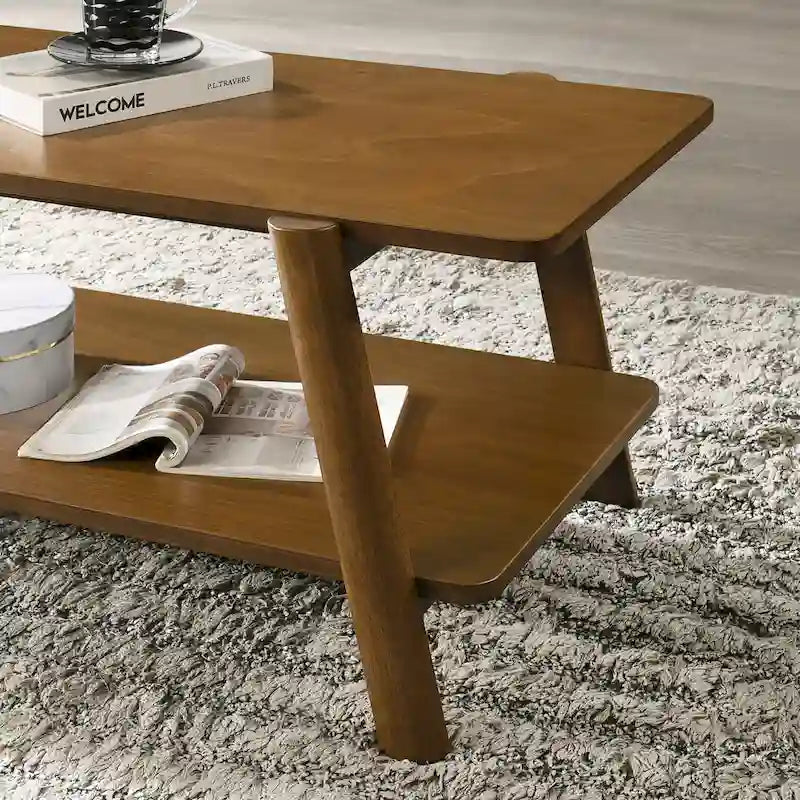 Roundhill Furniture Metz Mid-Century Wood Shelf 3-Piece Coffee Table Set