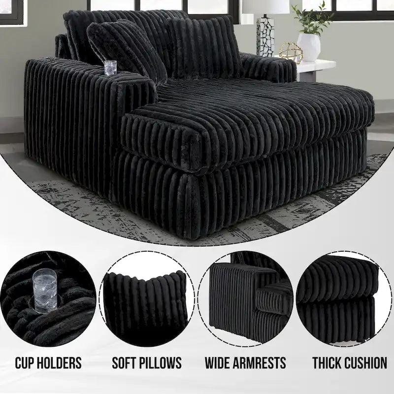 Roundhill Furniture Azulu Oversized Chaise, with Cup holders and USB Charging