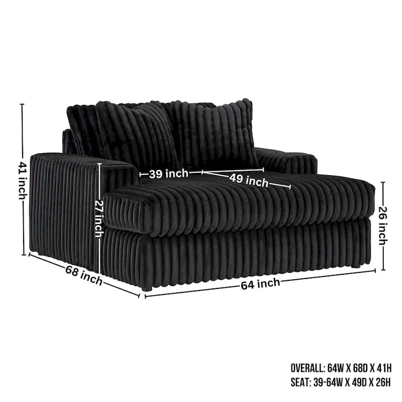 Roundhill Furniture Azulu Oversized Chaise, with Cup holders and USB Charging