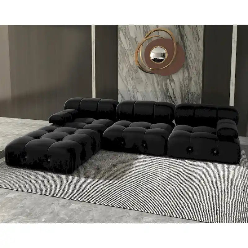 104 Convertible Modular Sectional Sofa, L-Shaped Minimalist Velvet Sofas Couches with Chaise Ottomans