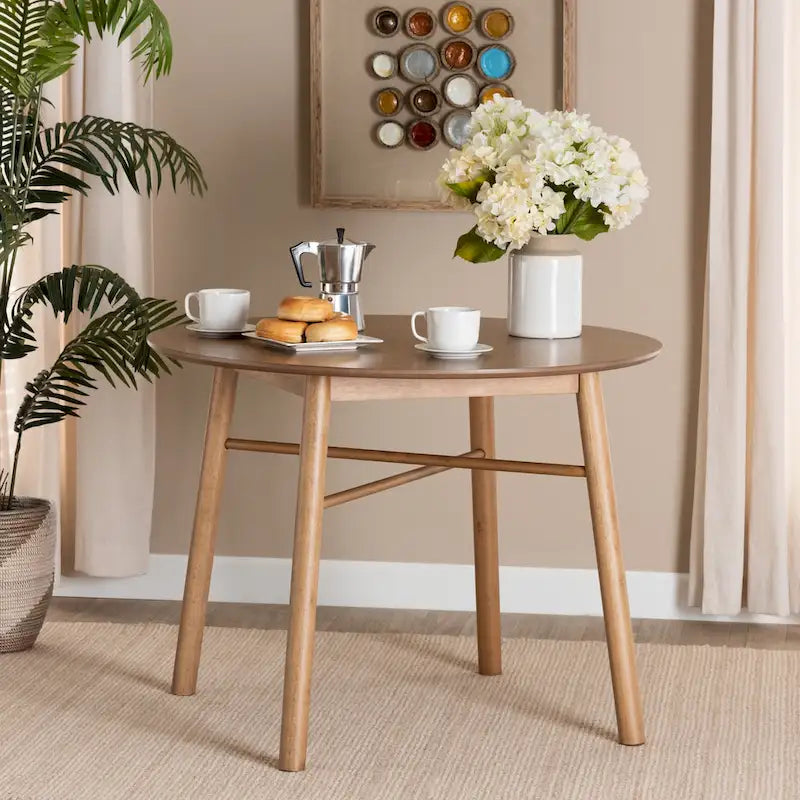 Denmark Mid-Century Modern French Oak Brown Finished Rubberwood Dining Table - N/A