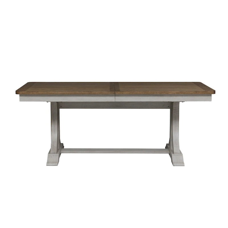 Farmhouse Reimagined Antique White Opt 6 Piece Trestle Table Set