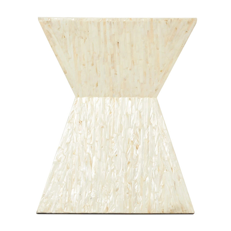 Mother of Pearl Shell Handmade Hourglass Shaped Accent Table - Gray or Beige - Roche River Decor