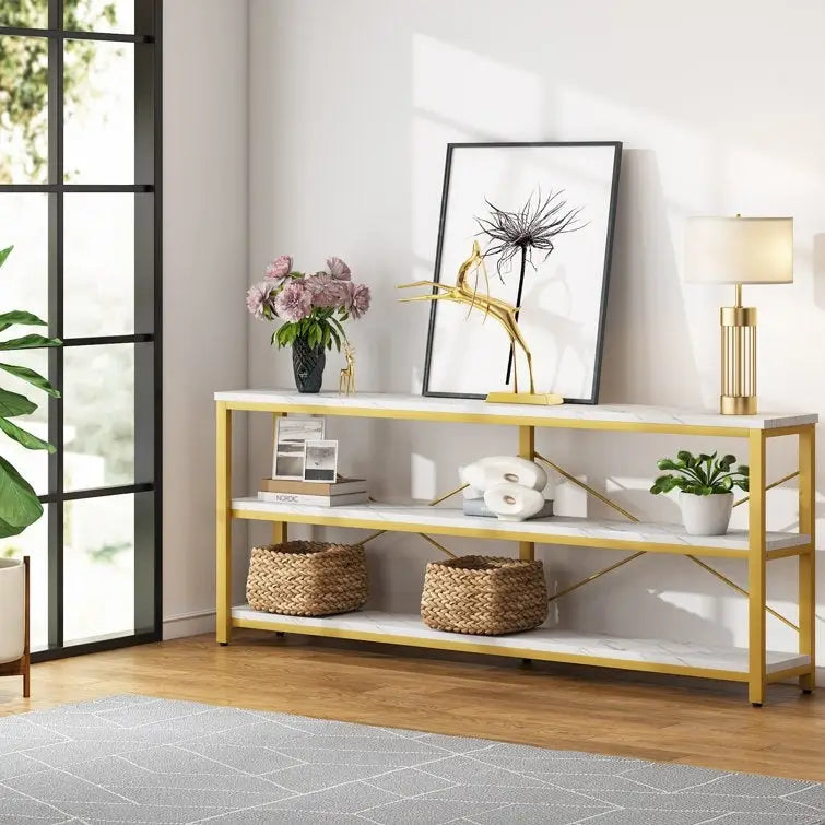 70.9 inch Narrow Console Table Sofa Tablewith 3-Tier Shelves