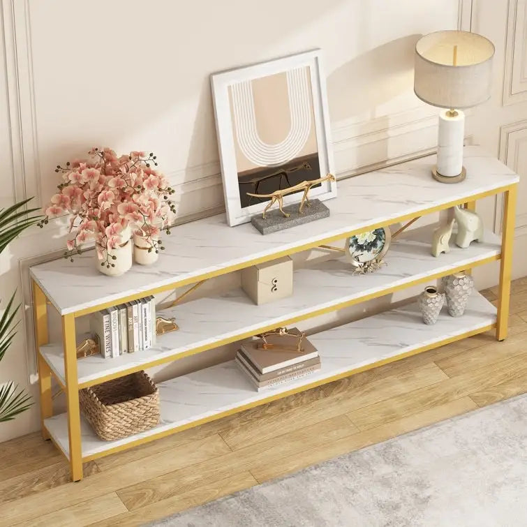 70.9 inch Narrow Console Table Sofa Tablewith 3-Tier Shelves