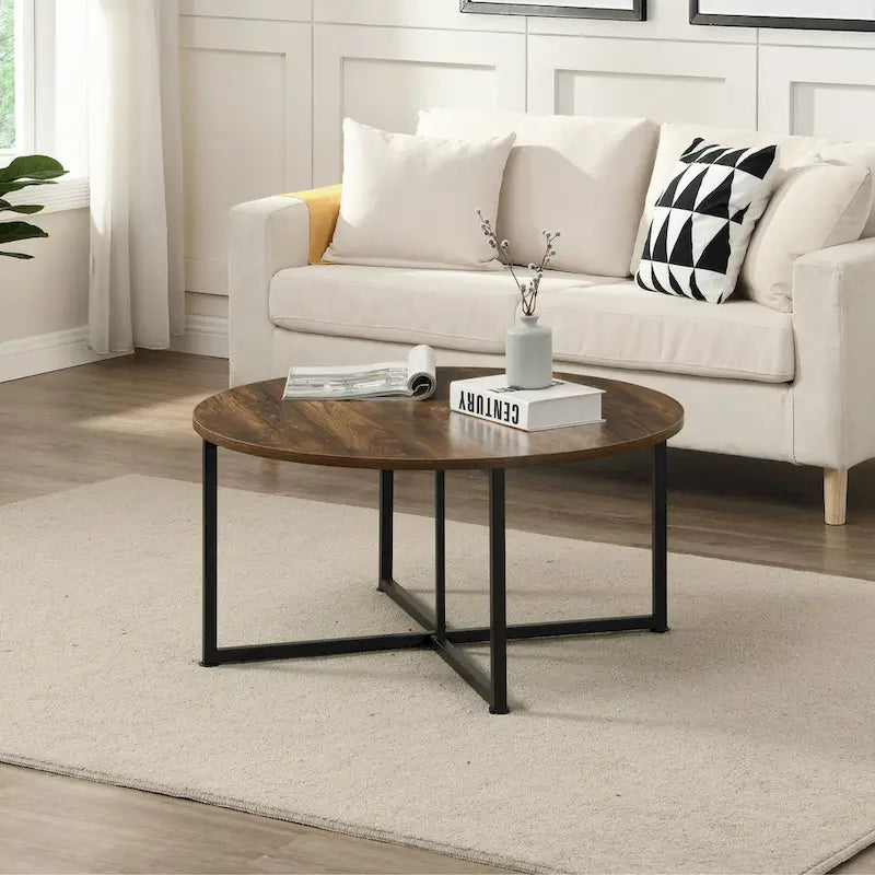 Myhozm 3-piece Round Coffee and Side Table Set with Open Shelves