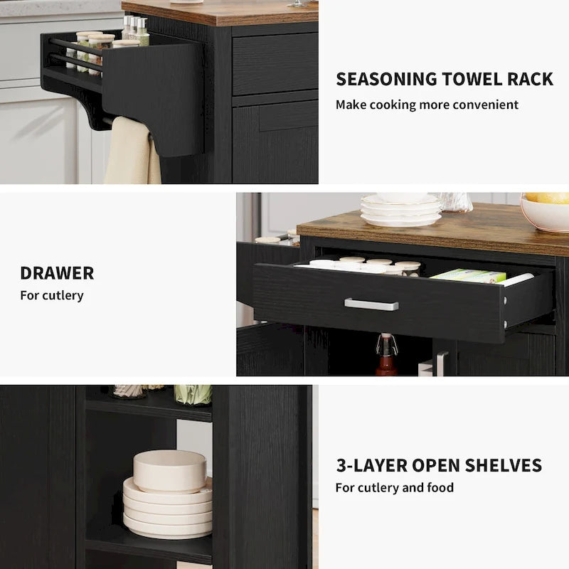 Moasis Rolling Kitchen Island Cart Storage Cabinet on Wheels