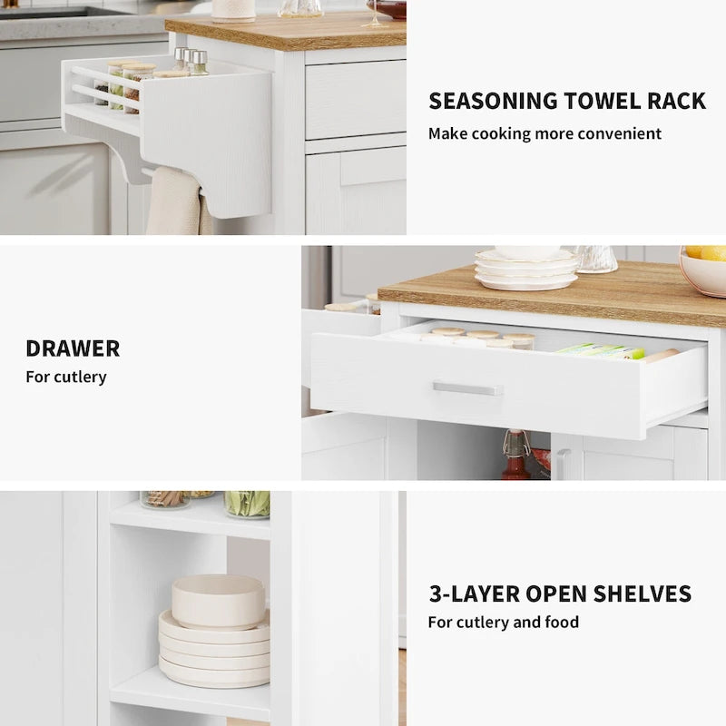 Moasis Rolling Kitchen Island Cart Storage Cabinet on Wheels