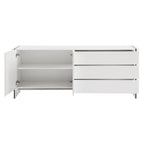 IL VETRO buffet-server in high gloss white lacquer with clear glass.