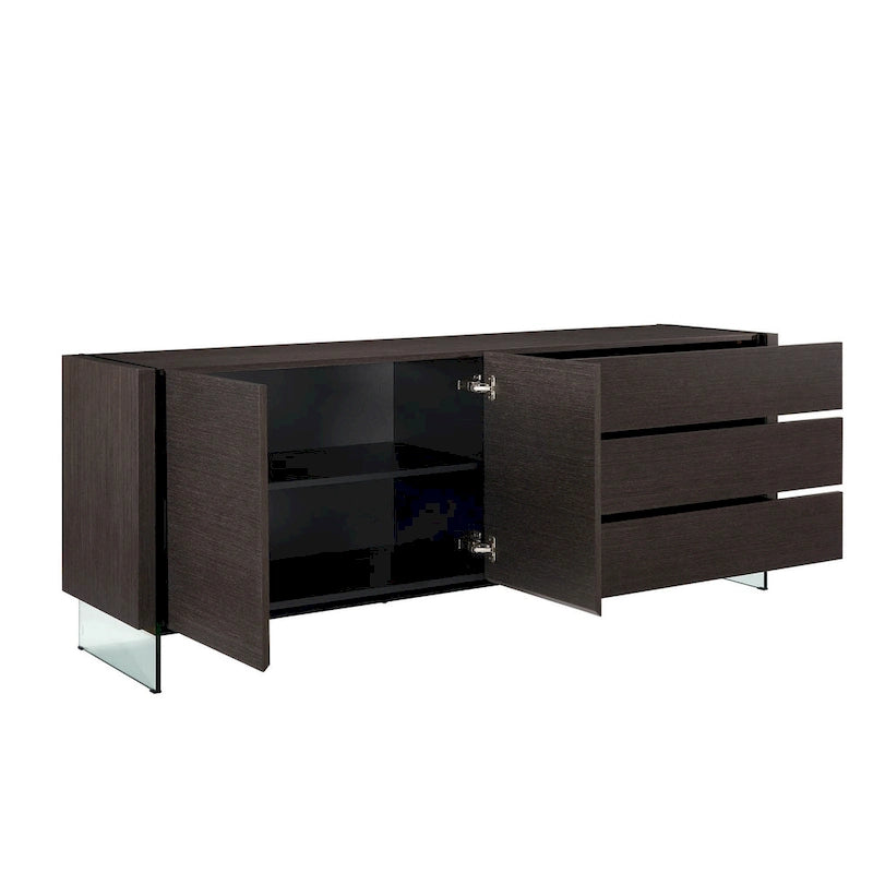 IL VETRO buffet-server in high gloss white lacquer with clear glass.
