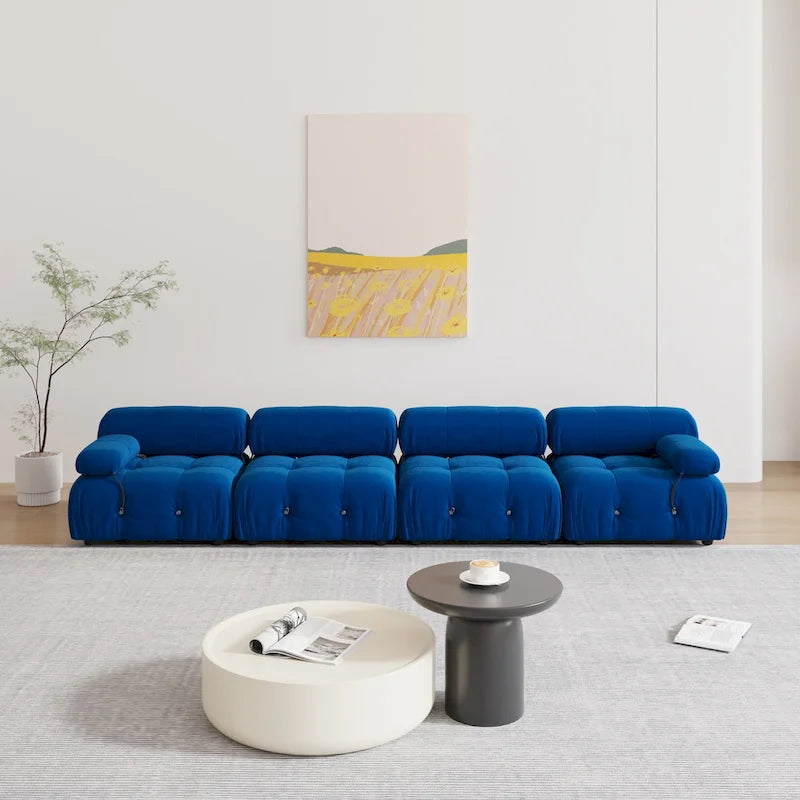 Blue Velvet Upholstered Sectional Sofa