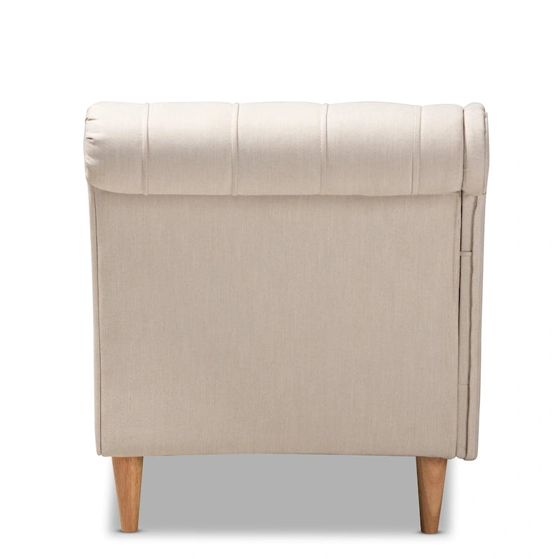 Baxton Studio Emeline Fabric Upholstered Oak Finished Wood Chaise Lounge