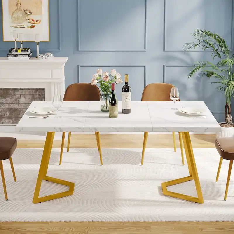 Modern 55 Inches Dining Table, Rectangular Dinner Table for 6
