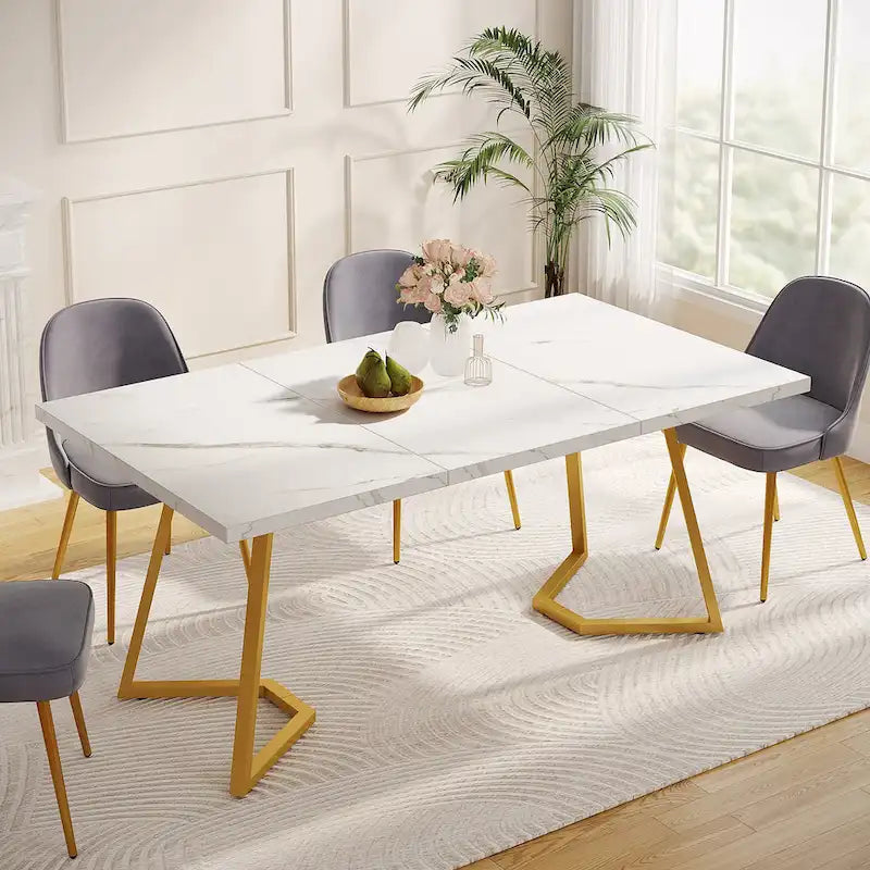Modern 55 Inches Dining Table, Rectangular Dinner Table for 6
