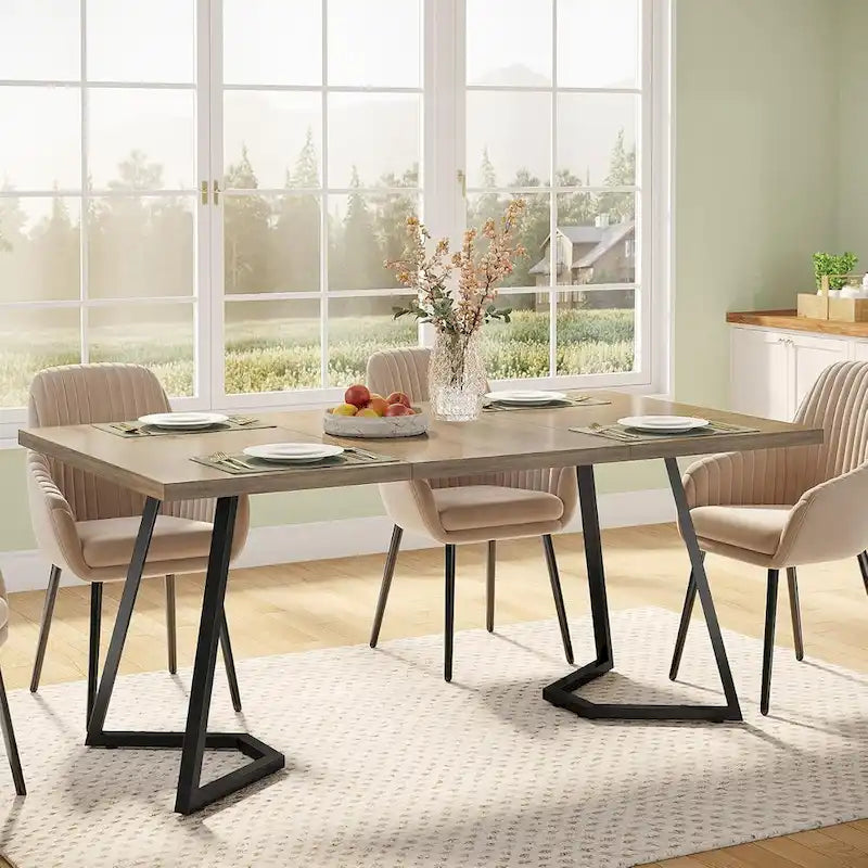 Modern 55 Inches Dining Table, Rectangular Dinner Table for 6