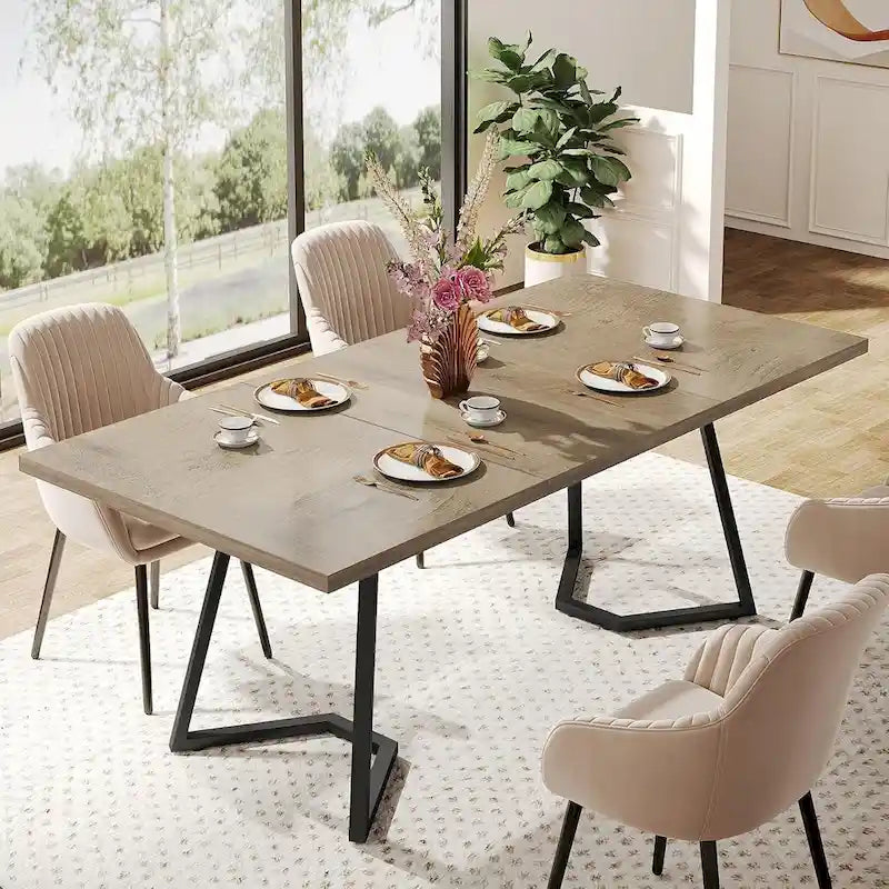 Modern 55 Inches Dining Table, Rectangular Dinner Table for 6
