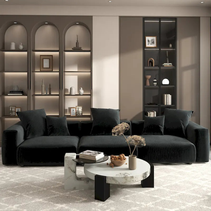 142 Contemporary Corduroy Sectional Sofa Classic Deep Couch