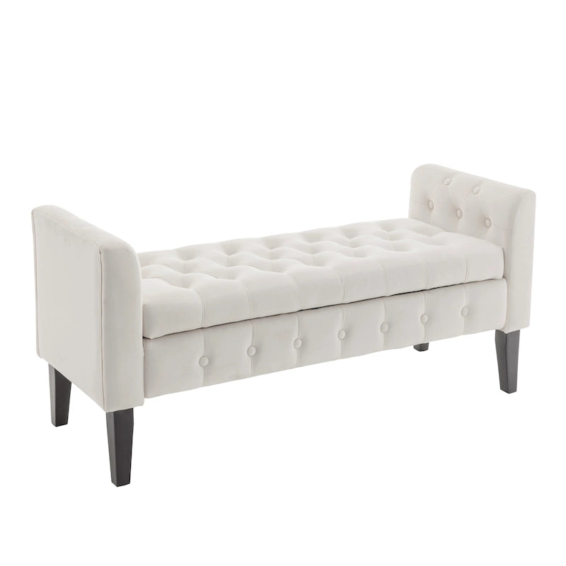 Porthos Home Brett Velvet Storage Bench with Rubberwood Legs