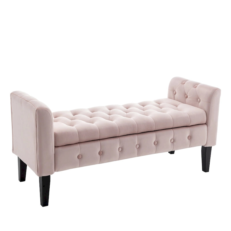 Porthos Home Brett Velvet Storage Bench with Rubberwood Legs