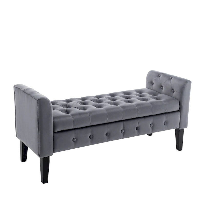 Porthos Home Brett Velvet Storage Bench with Rubberwood Legs