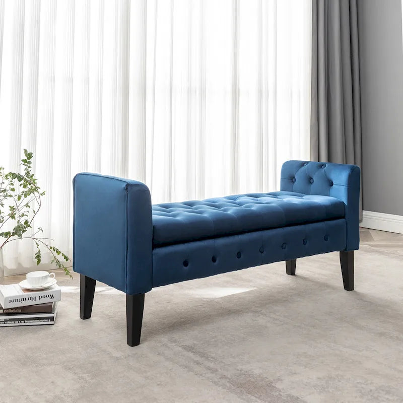 Porthos Home Brett Velvet Storage Bench with Rubberwood Legs