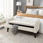 Porthos Home Brett Velvet Storage Bench with Rubberwood Legs