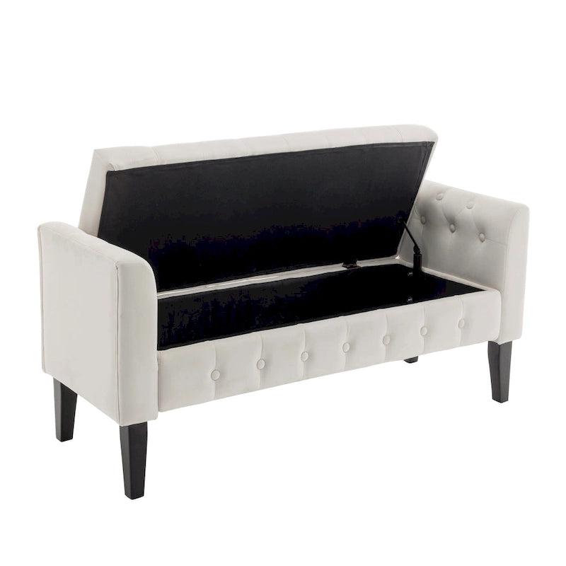 Porthos Home Brett Velvet Storage Bench with Rubberwood Legs