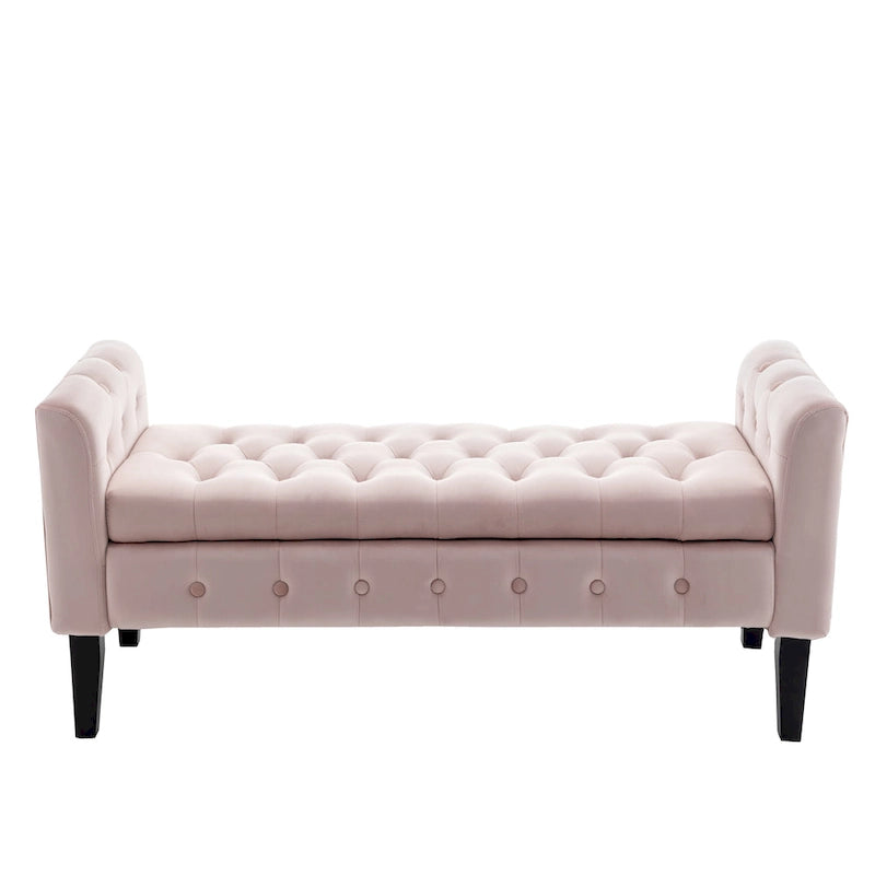 Porthos Home Brett Velvet Storage Bench with Rubberwood Legs