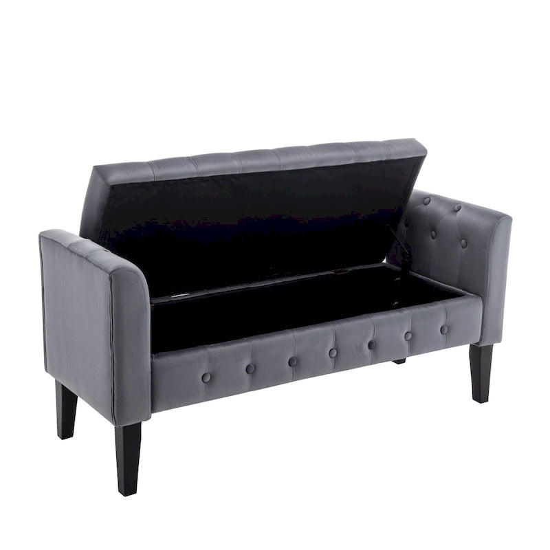 Porthos Home Brett Velvet Storage Bench with Rubberwood Legs