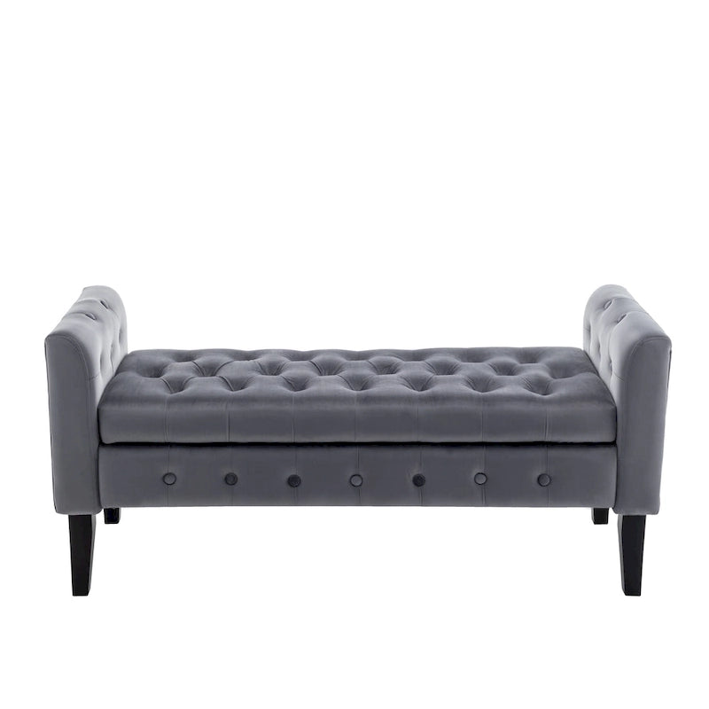 Porthos Home Brett Velvet Storage Bench with Rubberwood Legs