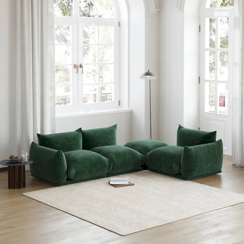 103.9 L-Shaped Sectional Sofa Chenille Fabric 3-Seat Couch with Ottoman