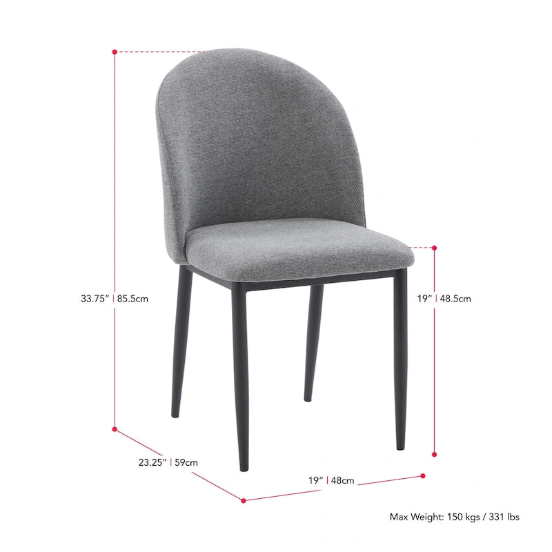 Nyla Upholstered Dining Chair With Black Legs, Set of 2