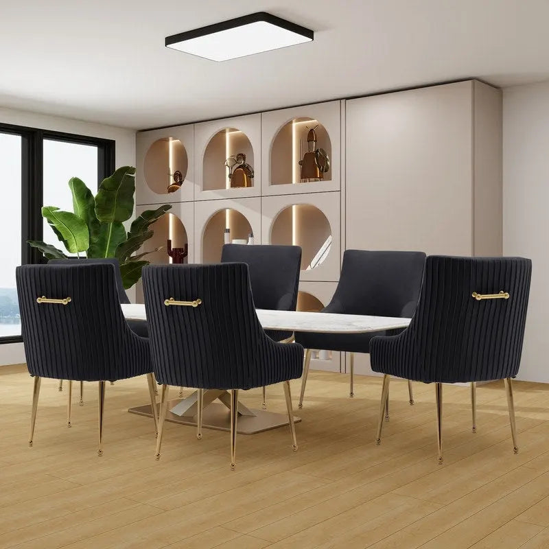 Sedia da pranzo o da toilette SEYNAR Modern Glam Boucle plissé in velluto, set da 6 con maniglia posteriore