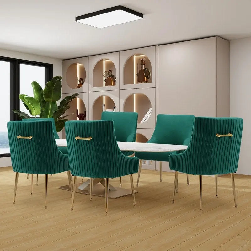 Sedia da pranzo o da toilette SEYNAR Modern Glam Boucle plissé in velluto, set da 6 con maniglia posteriore