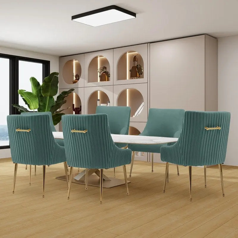 Sedia da pranzo o da toilette SEYNAR Modern Glam Boucle plissé in velluto, set da 6 con maniglia posteriore