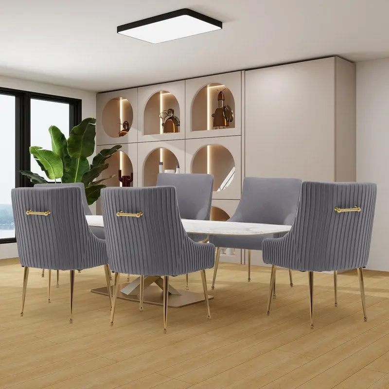 Sedia da pranzo o da toilette SEYNAR Modern Glam Boucle plissé in velluto, set da 6 con maniglia posteriore