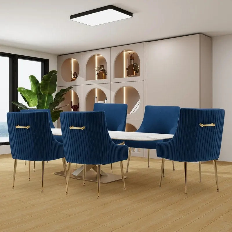 Sedia da pranzo o da toilette SEYNAR Modern Glam Boucle plissé in velluto, set da 6 con maniglia posteriore